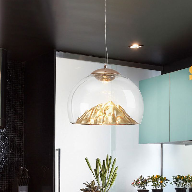 Helder glazen halfrond led hanger lamp eigentijds goud hangend licht met lava ontworpen bodem, warm/wit licht