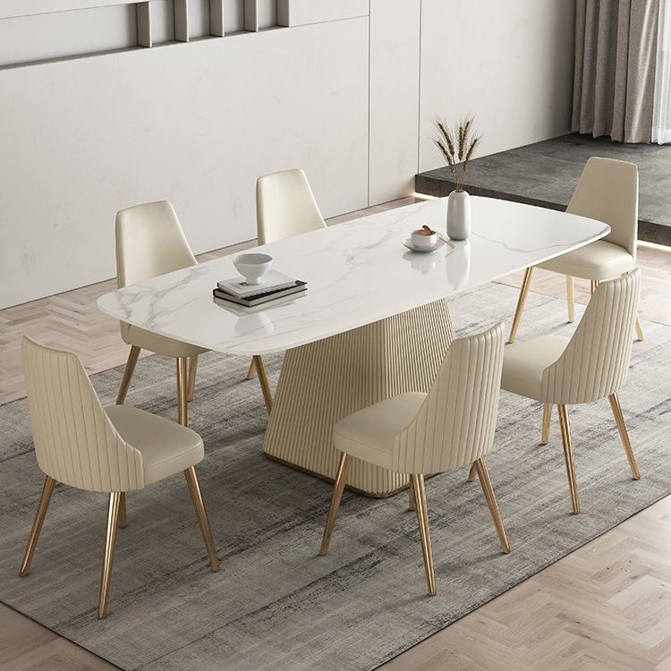 Nordic 1/2/5/7 Pieces Dining Set Sintered Stone White Table with Leather Chairs Dining Set