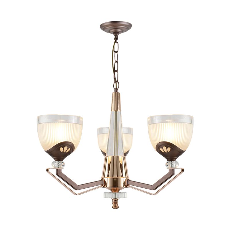Coffee Bowl Shaped Pendant Chandelier Rural Style Cream Glass 3/6/8/10-Head Living Room Suspension Lighting