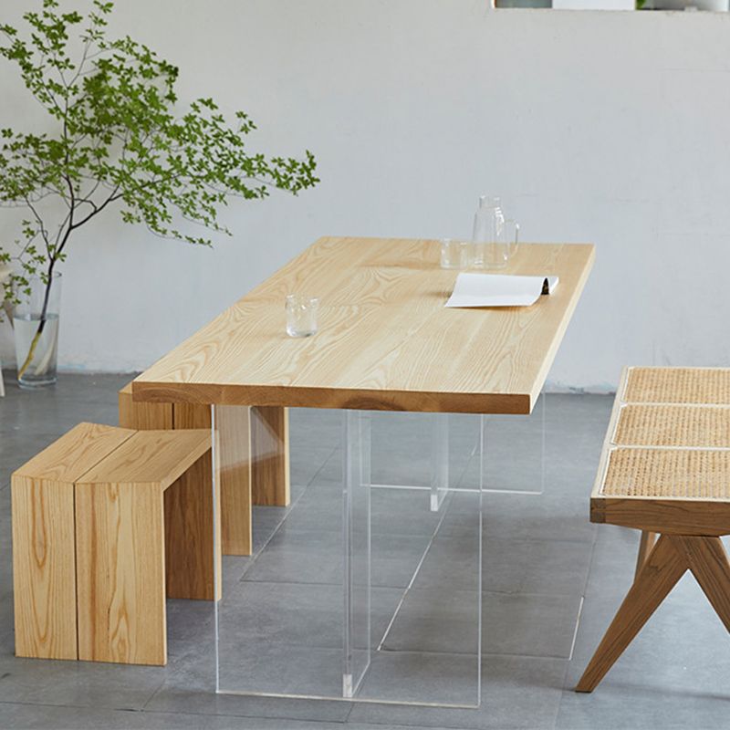 Pine Wood Top Dining Table Contemporary Rectangle Dining Table with Double Pedestal Base