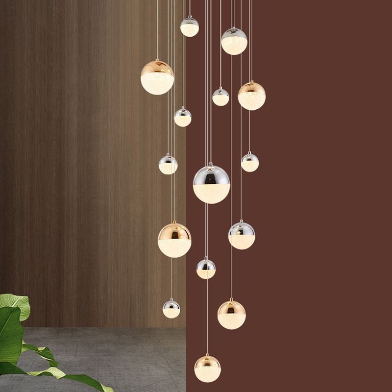 Silver-Gold Globe Multi Pendant Light Minimalist 15-Head Acrylic Bubbles Hanging Light Fixture