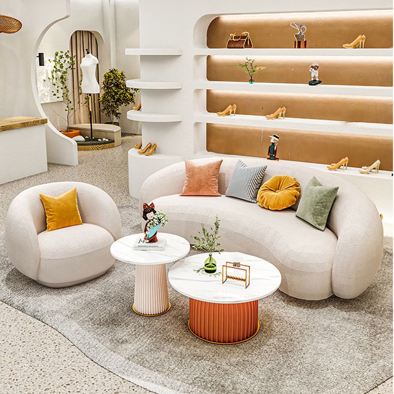 Scandinavian Fabric Cushions Tuxedo Arm Living Room Curved Settee