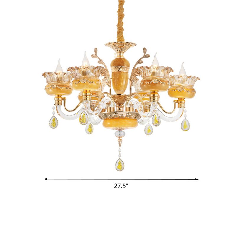 Modern Flower Shaped Chandelier Lighting Fixture Clear Crystal 6/8 Lights Bedroom Drop Pendant