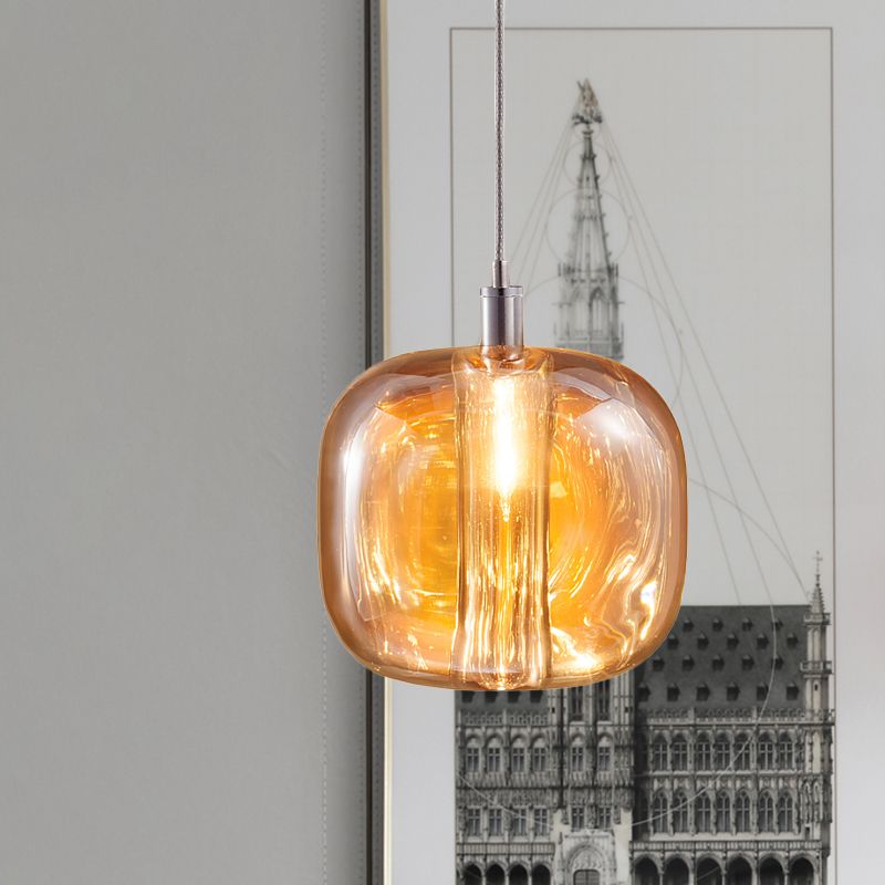 Designer Drum Suspension Pendant Mirrored Clear/Amber/Smoke Glass 1 Light  Hanging Lamp Fixture