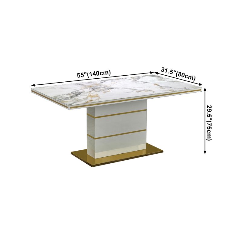 Luxury Sintered Stone Top Dining Table White Rectangle Table with Metal Pedestal Base