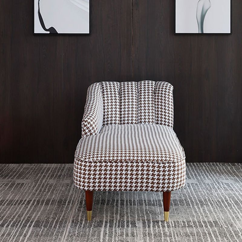 Contemporary One Armed Chaise Round Arms Houndstooth for Living Room