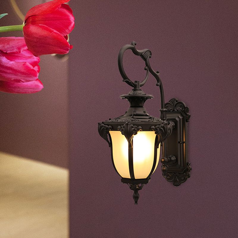Rustic Acorn Shaped Wall Mount Lighting 1 Head Frosted Glass Wall Lamp Sconce in Black/Red for Courtyard
