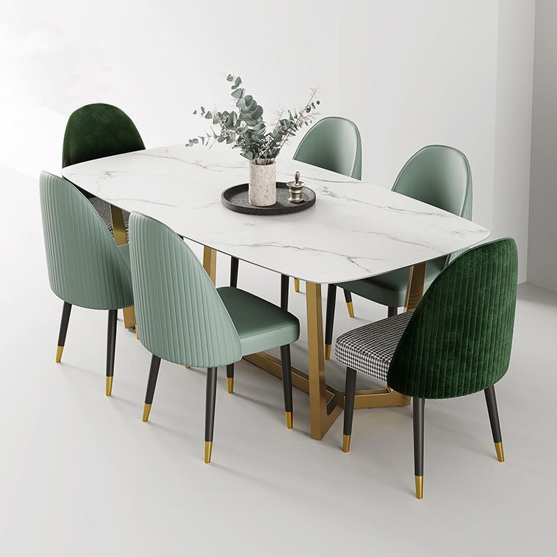 Glam Rectangle Table Sintered Stone Table with Metal Legs for Kitchen