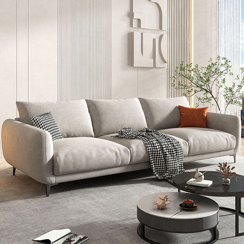 Beige Contemporary Seating with Pillows Square Arm Sofa for Living Room