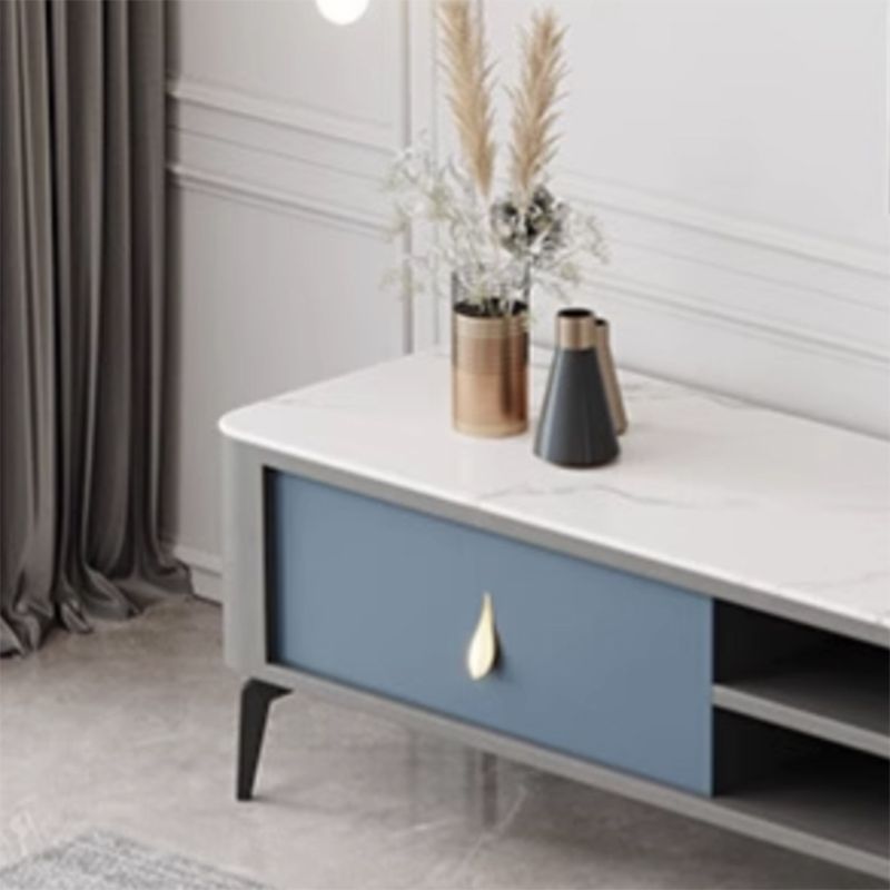 Contemporary Stone TV Stand Console with Shelf for Living Room