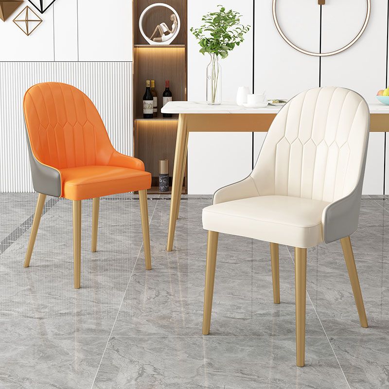 Scandinavian Style Arm Solid Back Dining Side Chair Leather Dining Chair