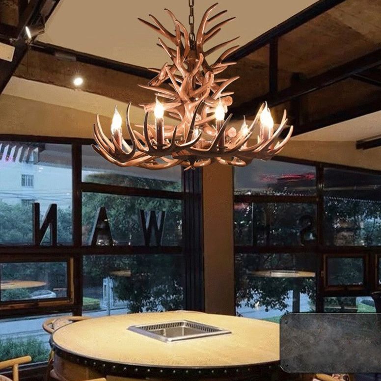 Adjustable Hanging Chain Chandelier Light Traditional Rustic Antler Plastic Ceiling Pendant for Restaurant
