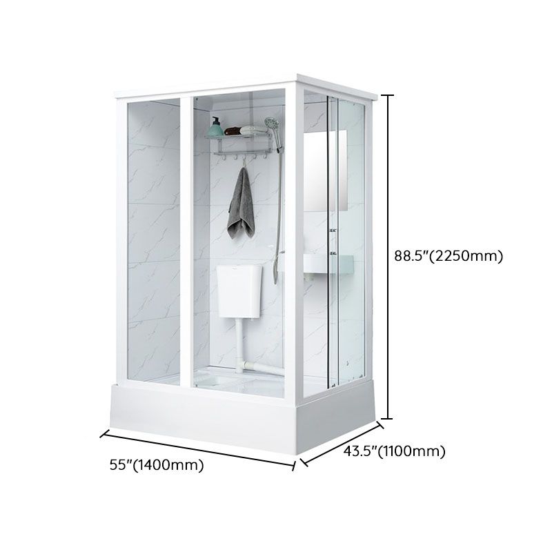 Framed Rectangle Frosted Corner Shower Stall with White Base