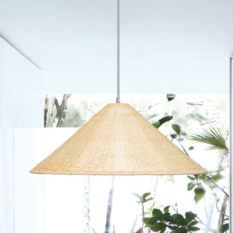 1 Bulb Hand Woven Hanging Light Chinese Bamboo Suspended Lighting Fixture in Beige