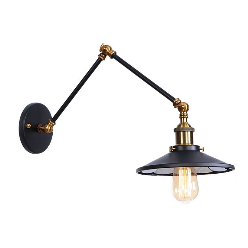 Armlänge Verstellbarer industrieller Stil Metall Wandlampe Untertasse Schatten Vintage Leuchte für Schlafzimmer
