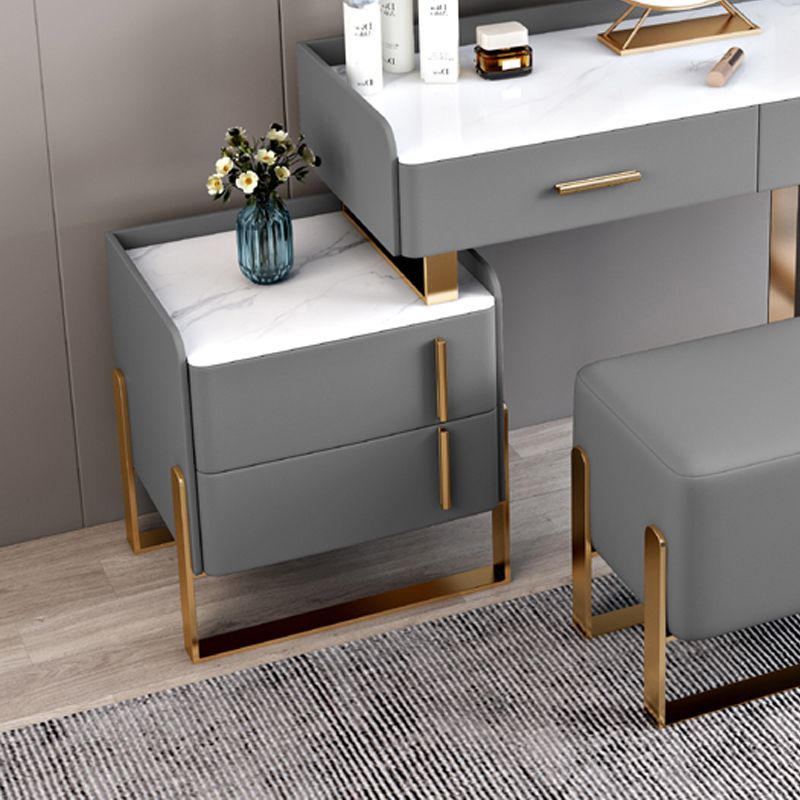 Stone Top Make-up Vanity Gray Solid Wood Vanity Dressing Table Set with 4 Drawers