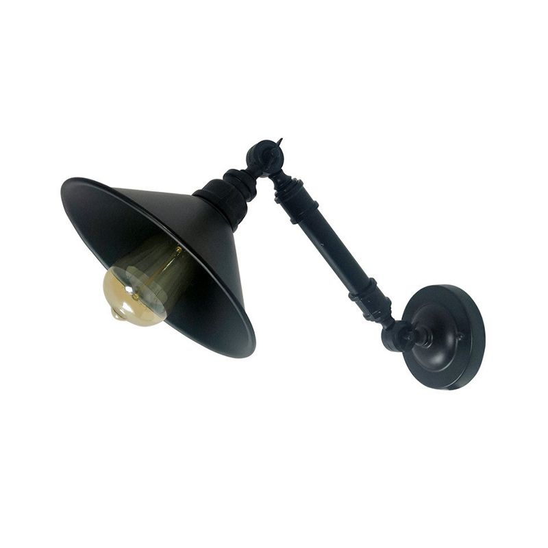 Black Flared Reading Wall Lamp Vintage Iron 1 Bulb Bedroom Wall Mount Light with Swing Arm