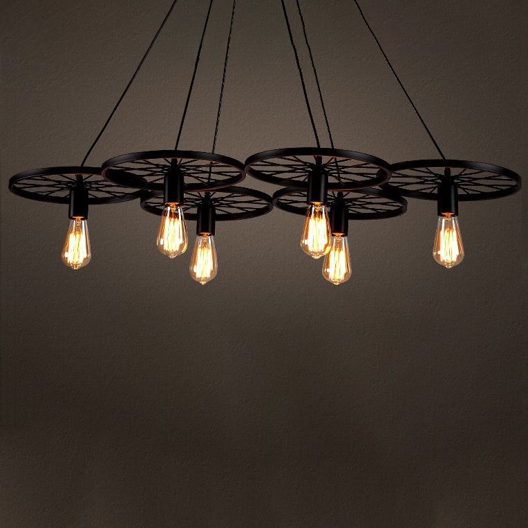 Wheel Multi Lights Chandelier Light Fixture Industrial Metal Island Pendants