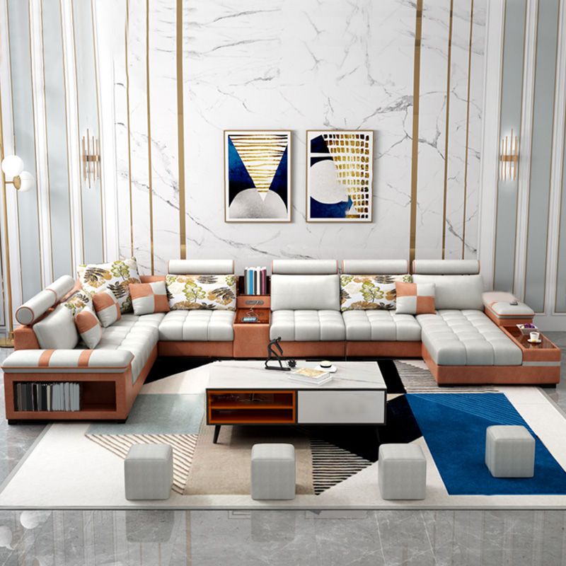Contemporary Cotton Blend and Faux Leather Furniture Sectionals