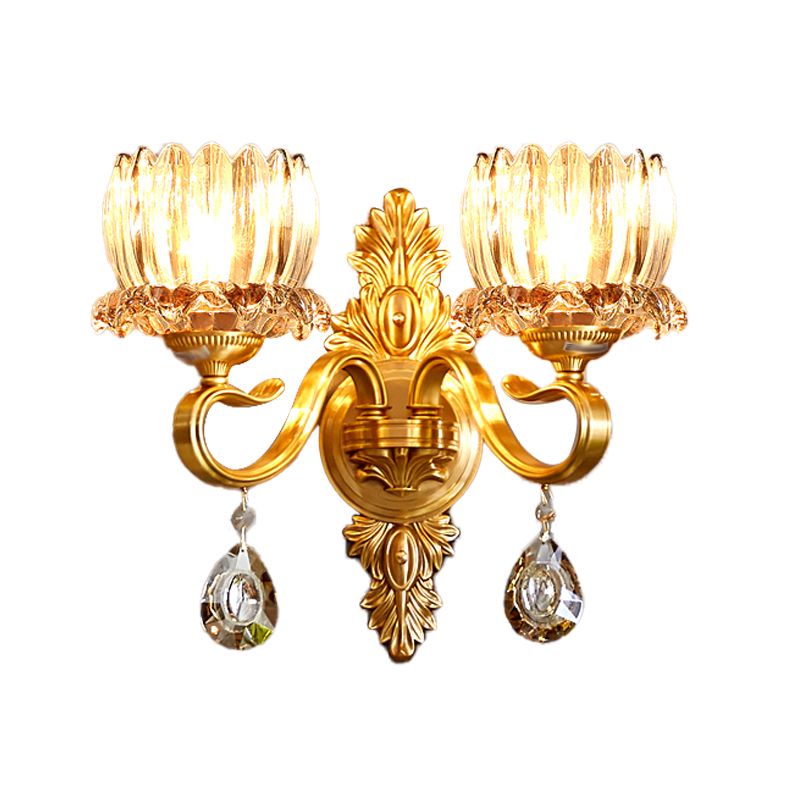1 / 2 - Light Solid Brass Wall Sconce Post Modern Wall Armed Sconce with Crystal Accent
