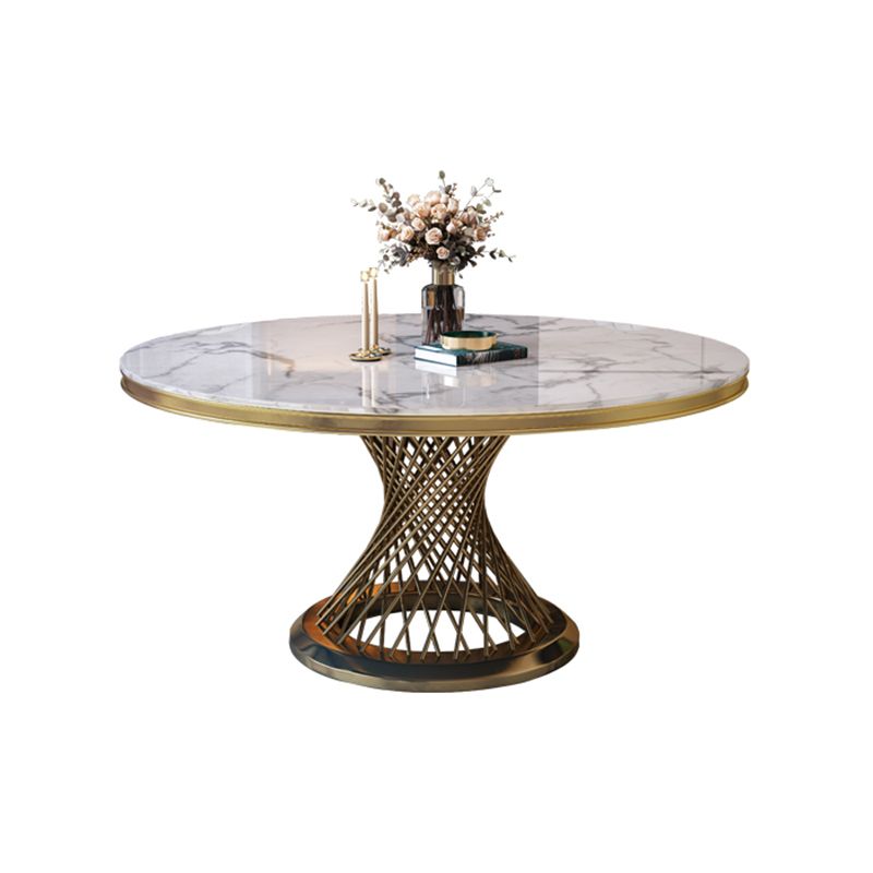 Marble Dining Table Single Pedestal Base Luxury Style Round Table for Dining Room