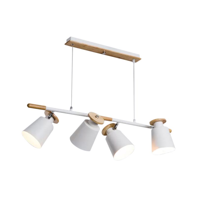 Green/Grey/White Tapered Shade Island Lighting 4 Heads Nordic Metal Linear Chandelier for Restaurant