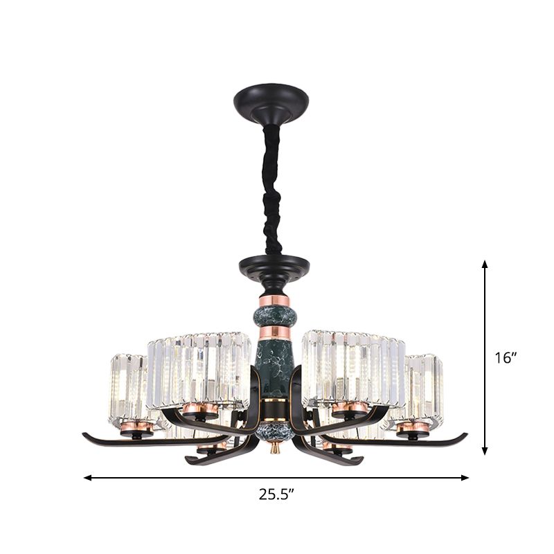 6/8 Bulbs Crystal Hanging Lamp Simple Black Starburst Living Room Chandelier Light Fixture