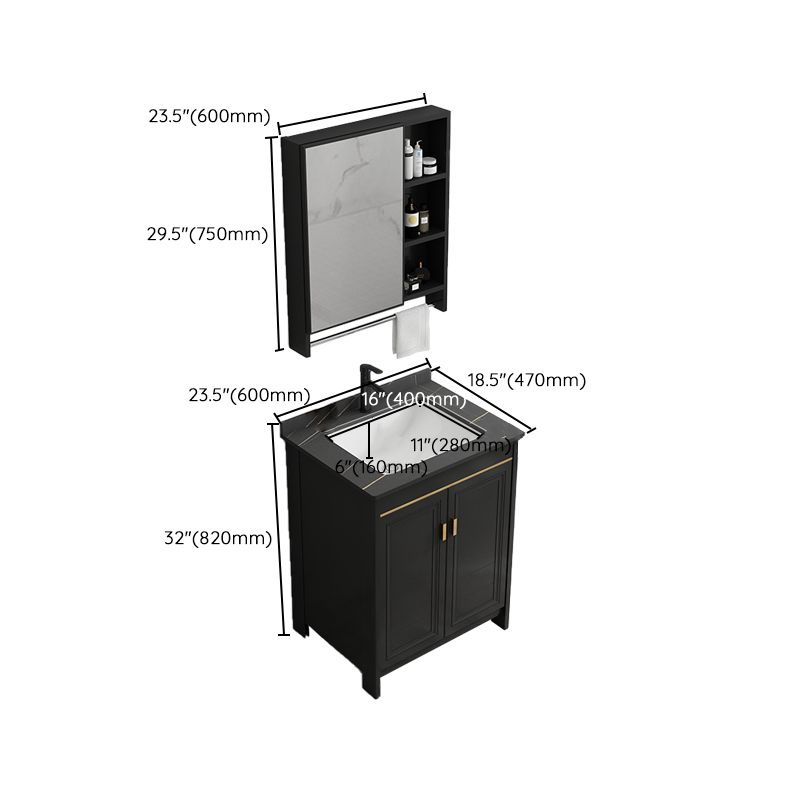 Black Bath Vanity Single Sink Metal Frame Mirror Vanity with Soft Close Door