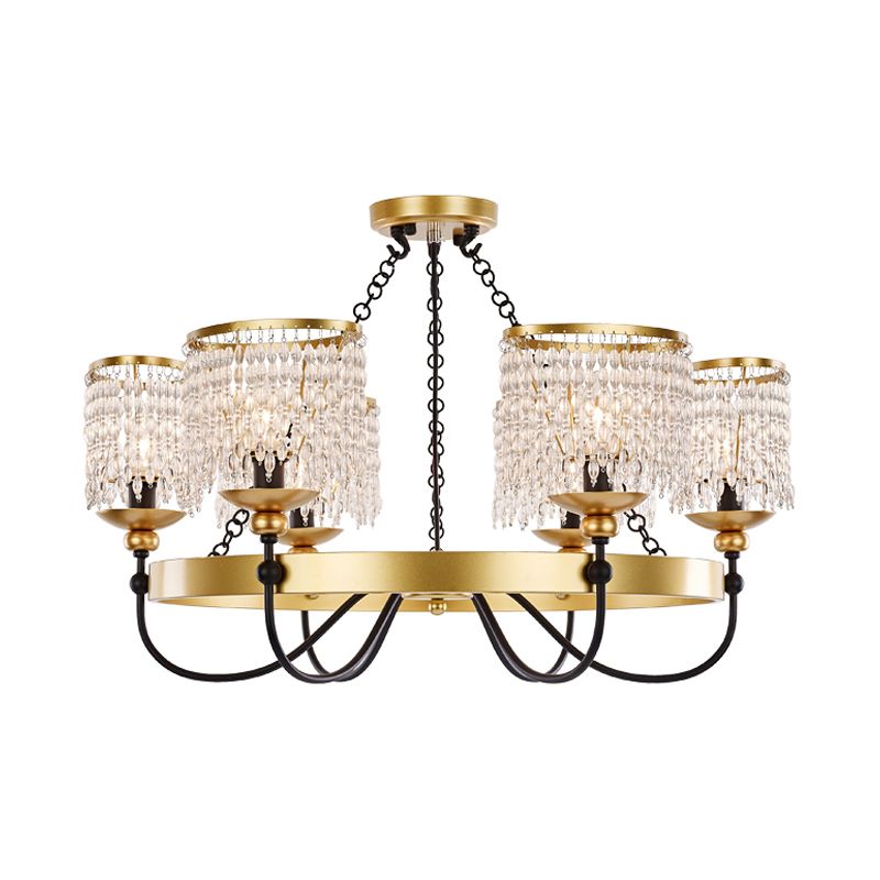6/8 Lights Crystal Pendant Chandelier Countryside Gold Curving Bedroom Ceiling Suspension Lamp