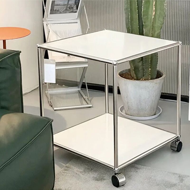 16.5" W Square End Table Modern 1-Shelf Side Table with Casters