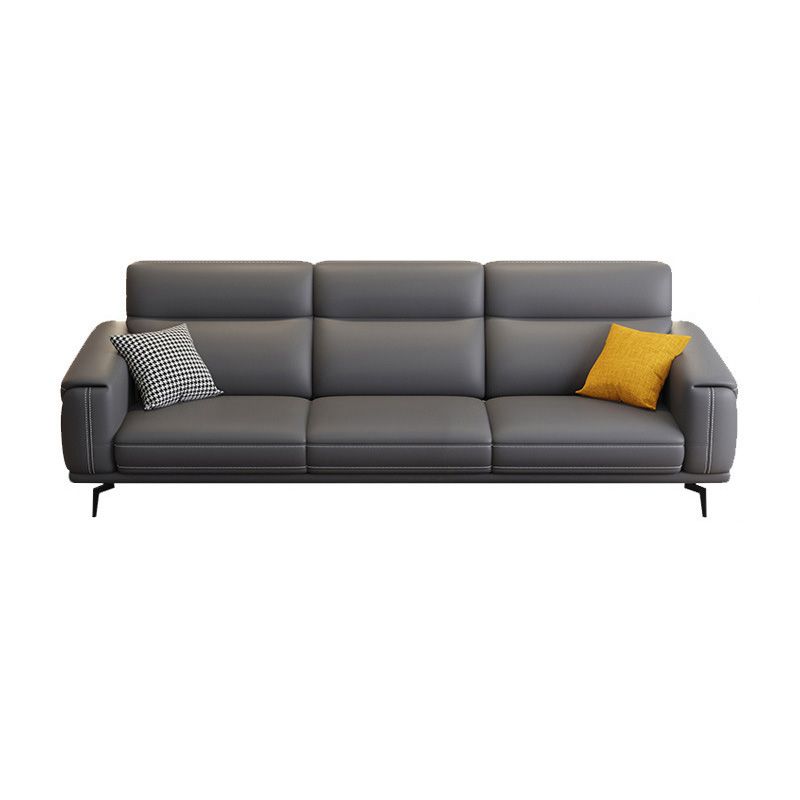 Modern Tufted Tight Back Genuine Leather Sectionals, 36" Sectional Sofa in Kingston Gray