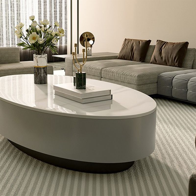 Oval Slate Coffee Table Drum Coffee Cocktail Table with Drawer