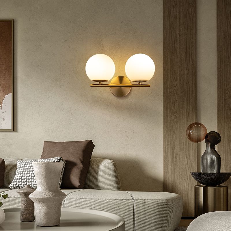 Living Room Wall Lamp Modern Style Brass Wall Sconce with White Glass Ball Shade