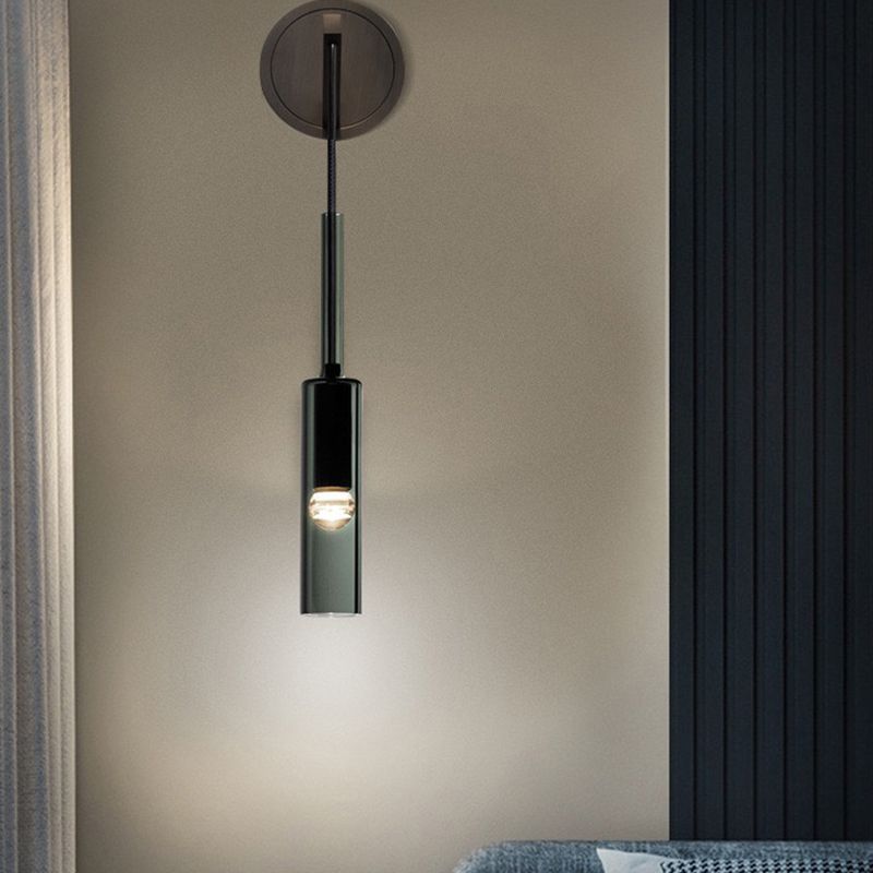 Metal Modern Wall Sconce Cylinder Shape Wall Light with Crystal Shade for Bedroom