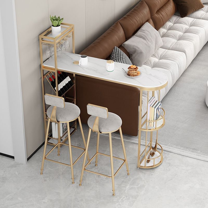 Glam Style Bistro Set 1/3 Pieces Stone Bar table with Upholstered Stools