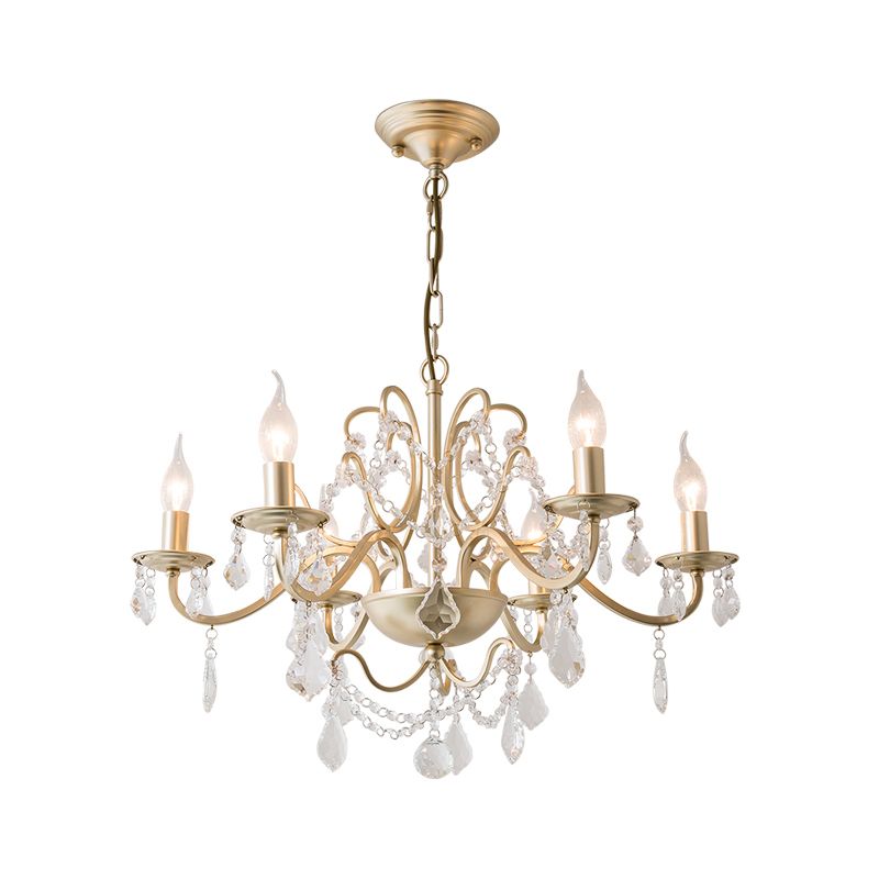 Lumière de lustre à bras courbe rustique 6/8 Lumières Éclairage pendentif en cristal en or pour la chambre