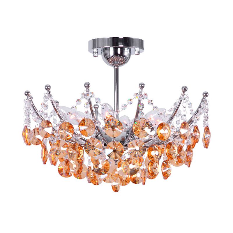 Crystal Dome Semi Flush Lighture Modern 5 Lights Borgoña/Smoke Grey/Amber Ceiling Light, 16 "/19.5" de ancho