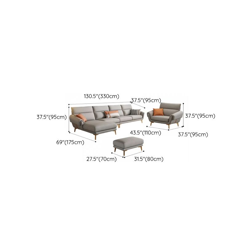 Mid Century Sofa and Chaise in Gray Flared Arm Sewn Pillow Back Sofa