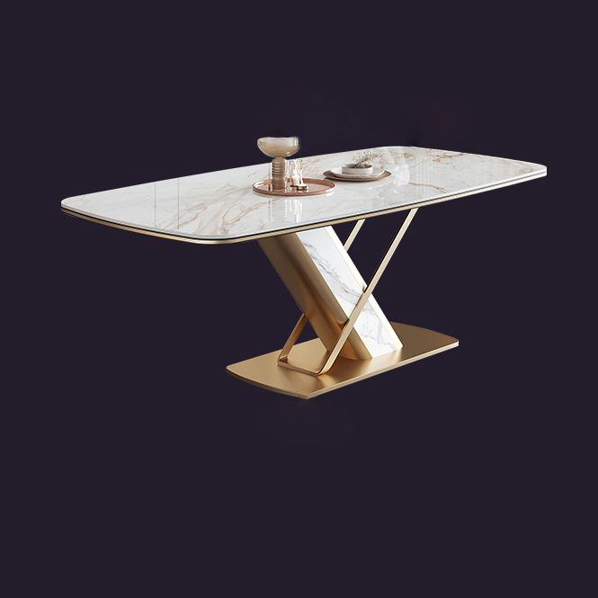 Dining Room Set Modern Sintered Stone Table with Gold Metal Base Rectangle Dining Set for Restaurant