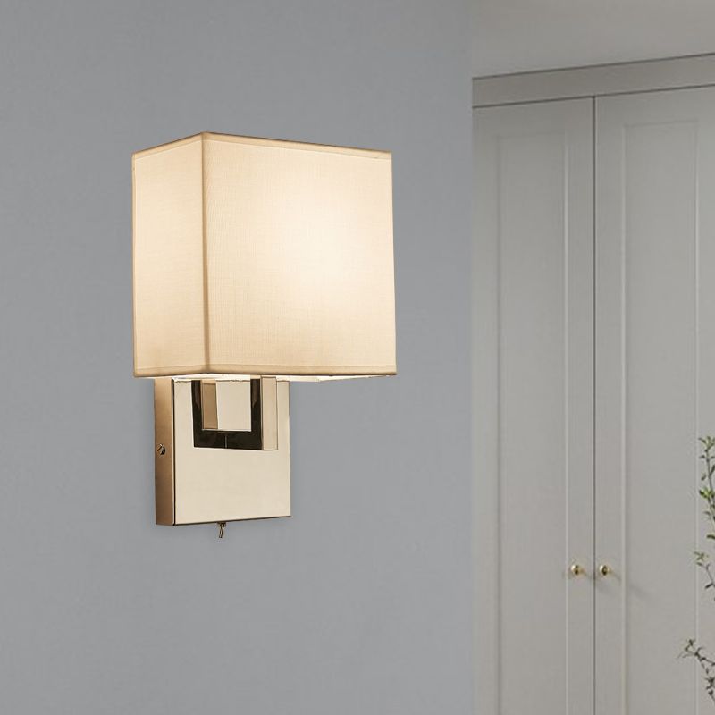 Modernist Squared Sconce Light Fixture Fabric 1 Head Bedroom Wall Lighting Ideas in White