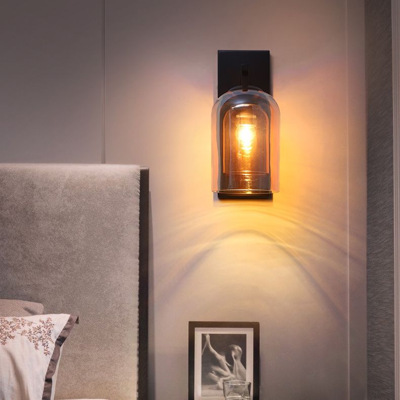 Contemporary Style Shaded Wall Lighting Fixture Glass Bedroom Wall Sconce Lighting