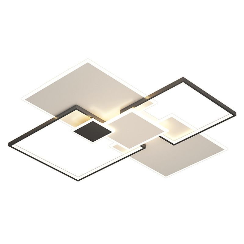 Lámpara de techo cuadrada, lámpara de techo LED de metal simple para dormitorio, montaje empotrado, color negro