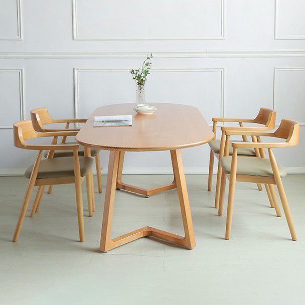 Modern Natural Wood Oval Dinette Table Wood Base Dining Table for Living Room