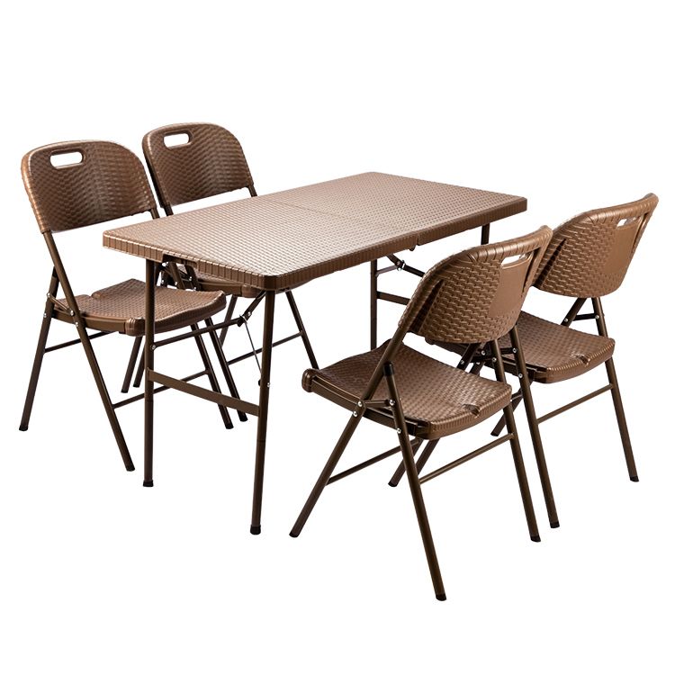Modern Rattan Patio Dining Table 1/3/5 PCS Brown Dining Set with Collapsible Table