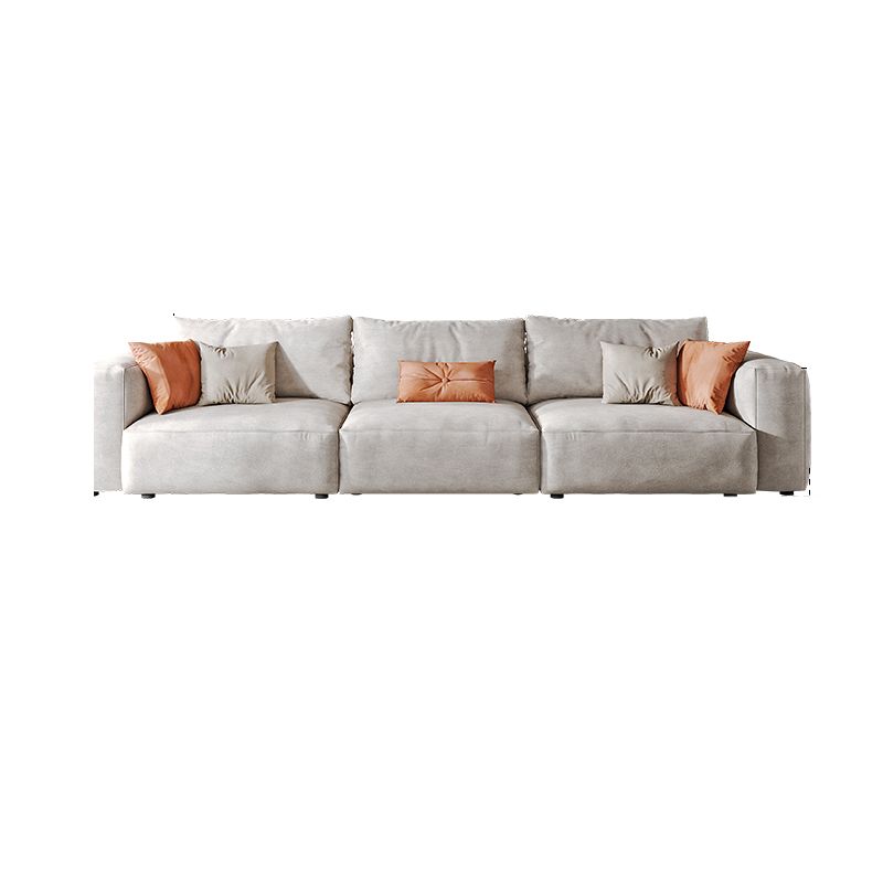 Faux Leather Square Arm Sofa with Chaise Modern Loose Back Sofa in Gray