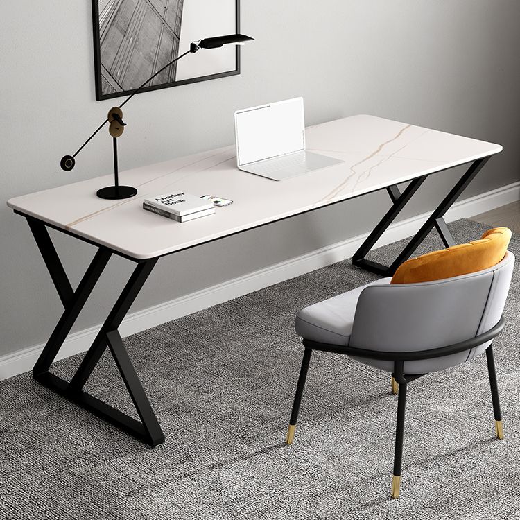 Rectangle Minimalist Dining Table White Tone Fixed Table of Sintered Stone