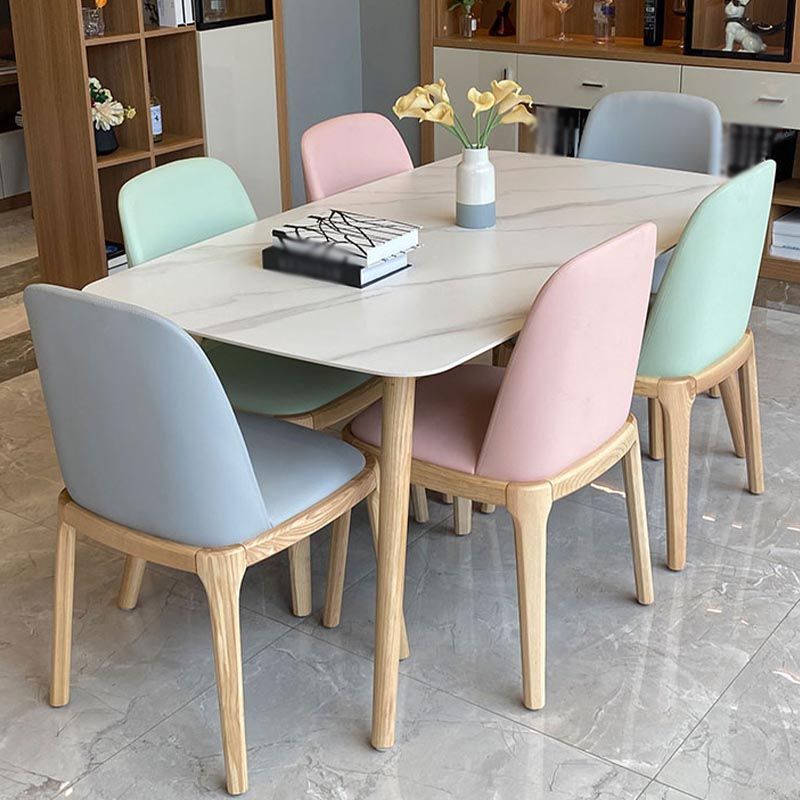 Modern Stone Top Dinner Table Natural Finish Legs Dinner Room Kitchen Table