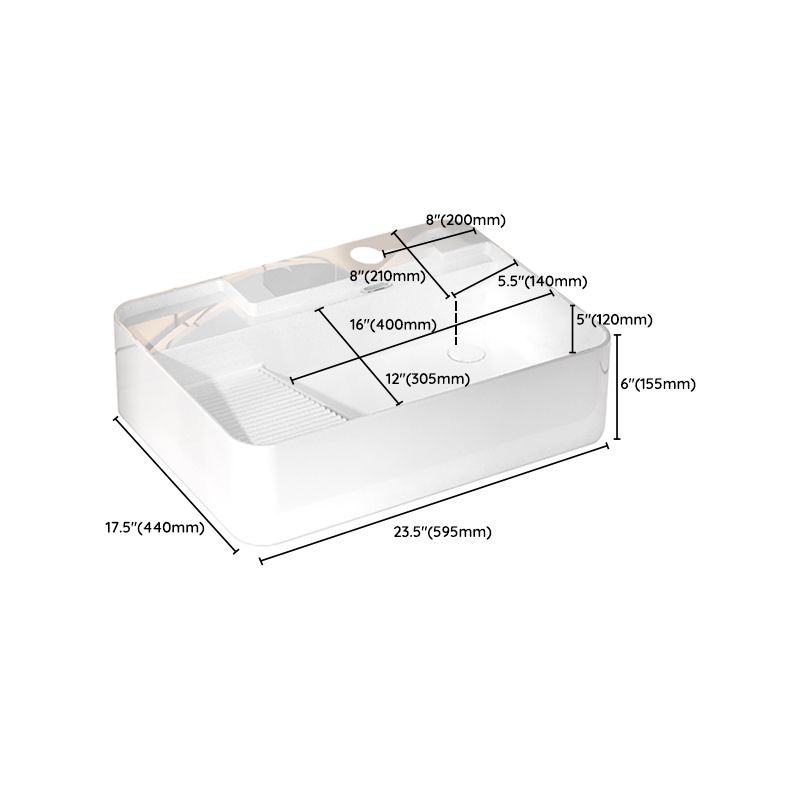 Modern Bathroom Sink Porcelain Solid Color Rectangular Vessel with Pop-Up Drain