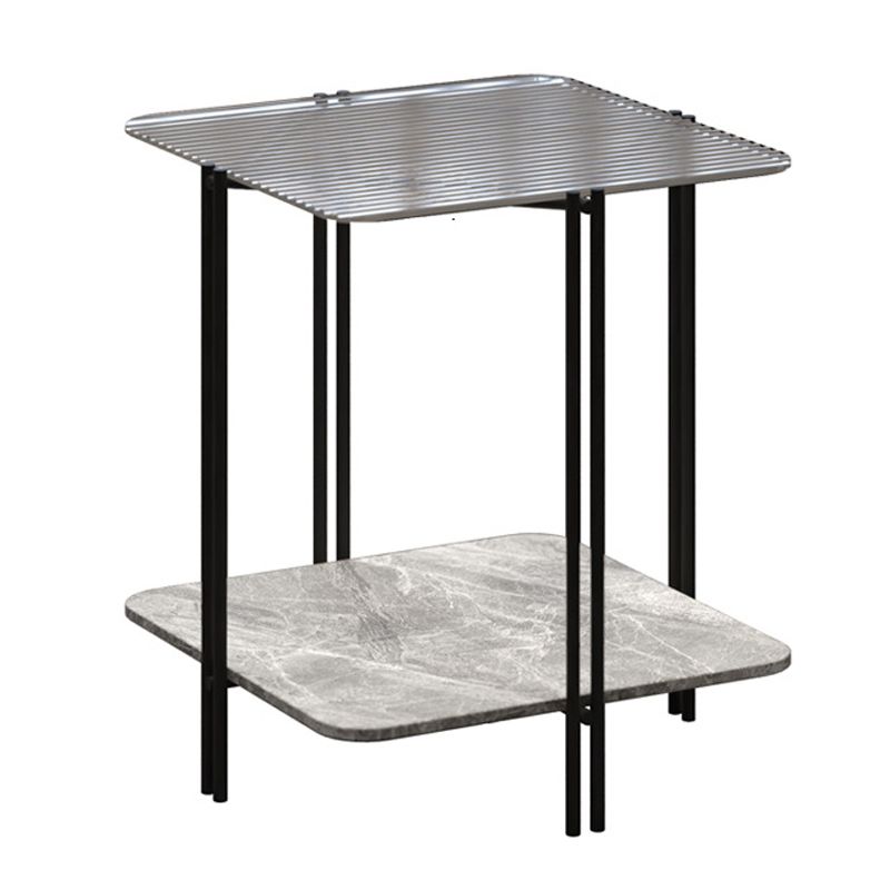 Glass Square 4 Legs Side Table 23.6" Tall End Table with Storage Shelf