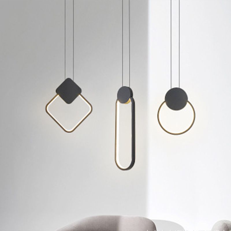Black Geometric LED Pendant Light in Modern Concise Style Aluminium Hanging Lamp with Acrylic Shade